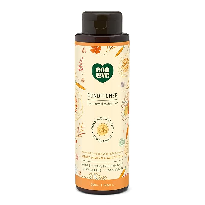 ecoLove - Natural Conditioner for Dry, Damaged Hair and Color Treated Hair - No SLS or Parabens - With Natural Carrot and Pumpkin Extract - Vegan and Cruelty-Free, 17.6 oz