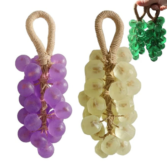 Personalized Original Handmade Crystal Grape Soap, Grape Soap DIY Kit on a Rope, Realistic Grapes Bunch Soaps Fragrance Cleaning for Bath & Gifts (1, Purple+Green)