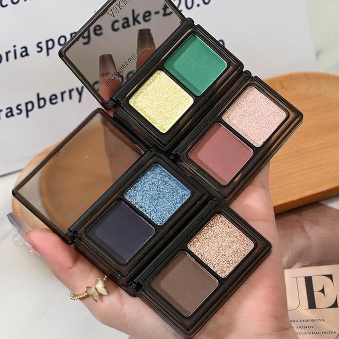 Champagne Pink Shimmer Eyeshadow Matte Rose Double Colors Palette, High Pigment Eye Shadow Powder, Blendable Smooth and Texture Waterproof Smudge-proof Durable Long-lasting Makeup Palette 01#