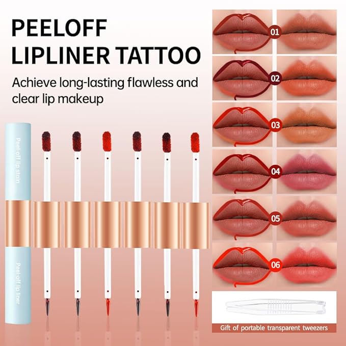Double-head design Lip Stain Lip Liner Stain,Matte Finish Peel Off Lip Stain with Tweezer, Long Lasting Lightweight Smoothing Waterproof Smudge-proof Transfer-proof,4#rose(1 Count (Pack of 1))