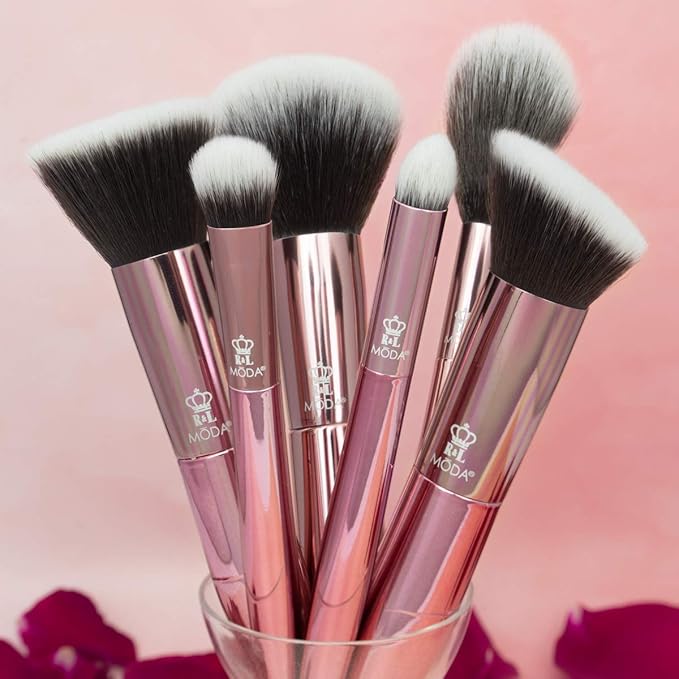 MODA Limited Edition 6PC Rose Makeup Brush Kit, Includes - Powder, Angle Blender, Complexion, Diffuser, Shadow, and Smoky Eye Brushes