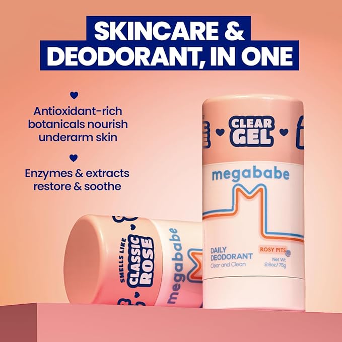 Megababe Daily Deodorant - Rosy Pits | 72 hour Odor Protection | Aluminum-Free, Clear & Clean | 2.6 oz - 2 Pack