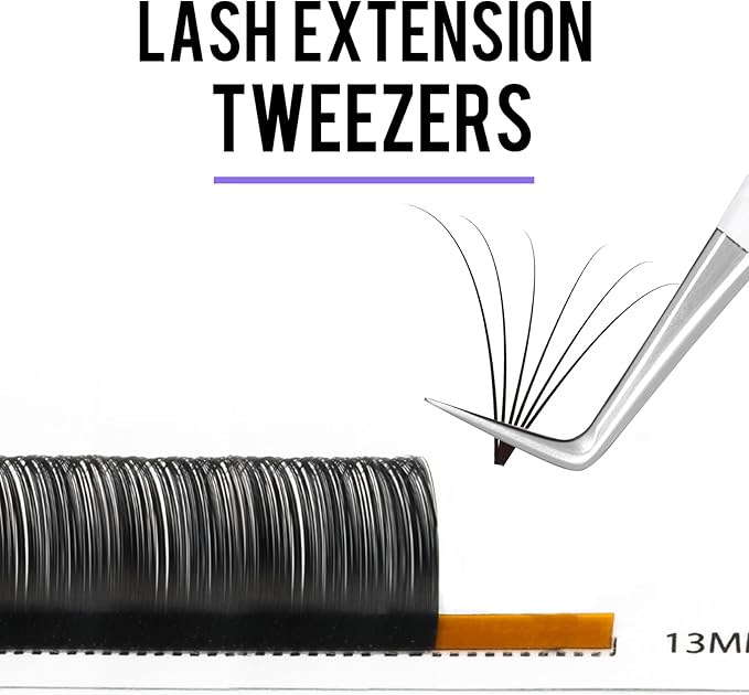 Fiber Tip Lash Tweezers For Eyelash Extension 4 Pcs Tweezers Professional Artist Tech Work Kit Tools,Best Volume Eyelash Extensions Precision 90 45 Degree(White Silver)