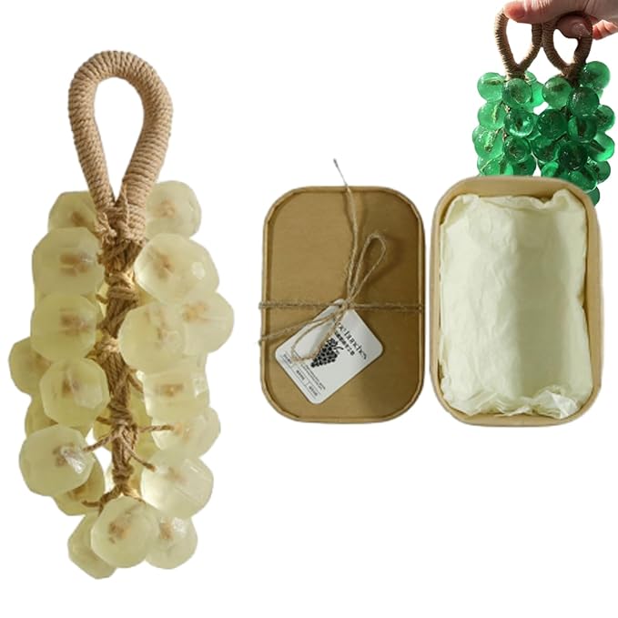 Personalized Original Handmade Crystal Grape Soap, Grape Soap DIY Kit on a Rope, Realistic Grapes Bunch Soaps Fragrance Cleaning for Bath & Gifts (1, Green(Jasmine Flavor))