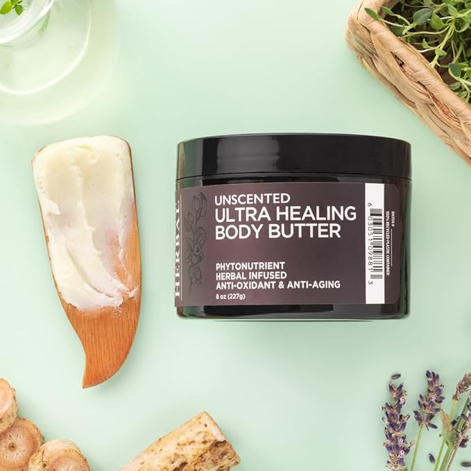 Ora's Amazing Herbal Ultra Healing Body Butter, Intensive Unscented Moisturizer For Dry Skin, Fragrance Free Skin Cream, 8 oz Large