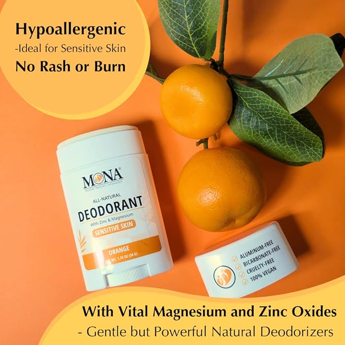 MONA BRANDS All Natural Deodorant For Women & Men | For Sensitive Skin | No Aluminum or Baking Soda | (ORANGE 1.76 Oz)