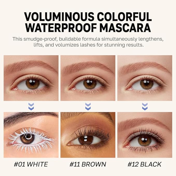 Colored Mascara for Eyelashes, Voluminous Colorful Mascara, Pink Purple Blue Green Red White Black Brown Lash Pack - Lengthening, Defining, Curling, Multiplying Formula (3Pcs-Blue+Green+Rose pink)