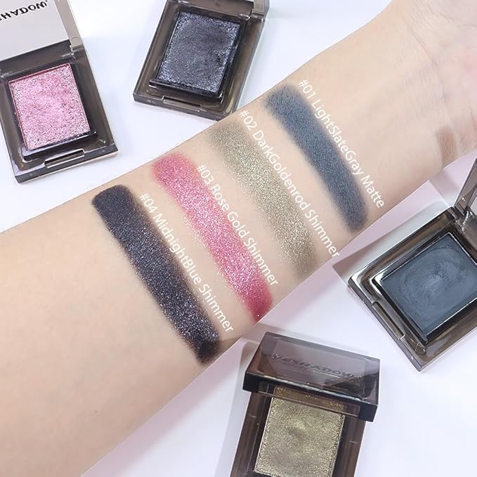 Eyeshadow Single Midnight Blue Shimmer, High-Pigment Monochrome Eye Shadow Pressed Powder, Everyday Velvety Silky Eye Makeup Looks, Professional Long-Lasting Waterproof Single Eyeshadow Palette, 04#