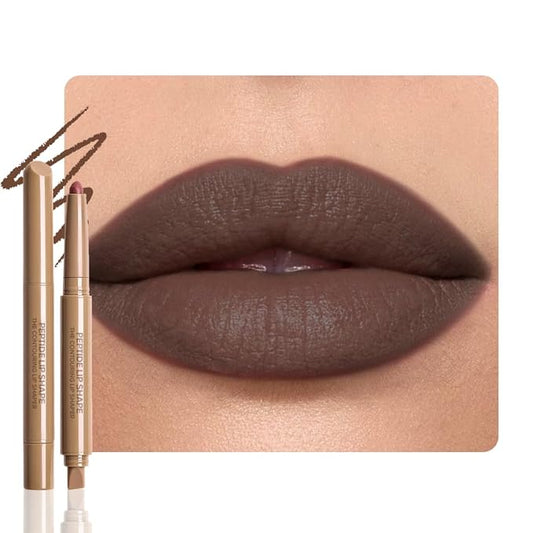 Plump Matte Crayon Lip Liner Pencil, SmokyTaupe Lip Liners Lipstick, Long-Lasting Waterproof Creamy Formula, With Silicone Smudger for Define Contours & Sculpting Lip, 0.75g/0.026oz