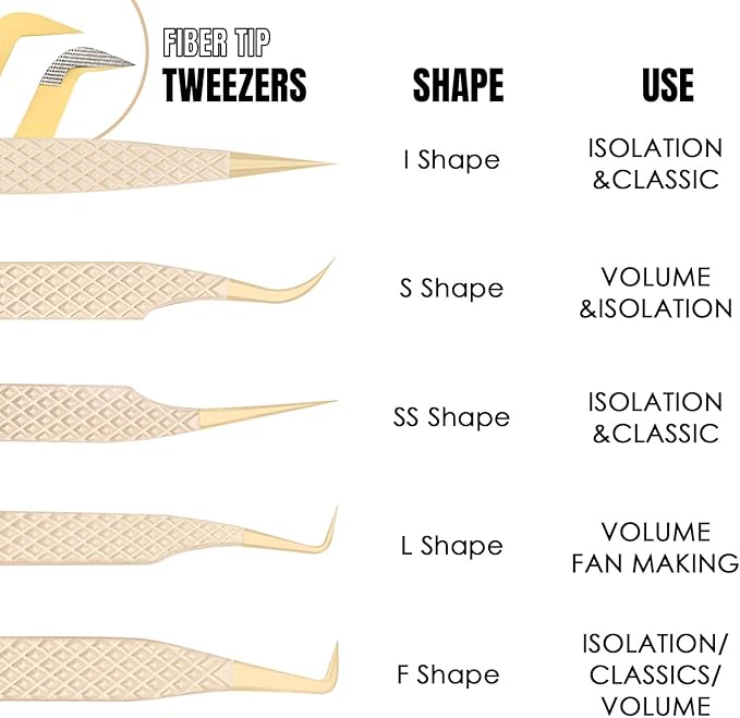 Beige Fiber Tip Lash Tweezers for Eyelash Extensions – S Shape for Volume & Isolation, Professional Lash Technician Precision Tool