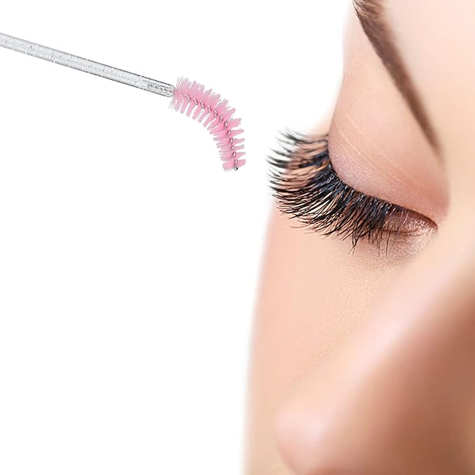 G2PLUS 100PCS Disposable Mascara Brushes, Crystal Lash Brush Makeup Kit, Adjustable Eyelash Spoolies for Eyelash Extensions, Eyebrow and Makeup (White + Pink)