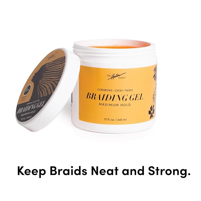 The Hair Shop Braiding Gel, Maximum Extreme Hold to Smooth & Tame Frizz, Made w/Herbal Leaf Extract for No Flakes or Drying, Adds Shine & Holds Braids, Locks, Cornrows, & Twists (15 fl oz)