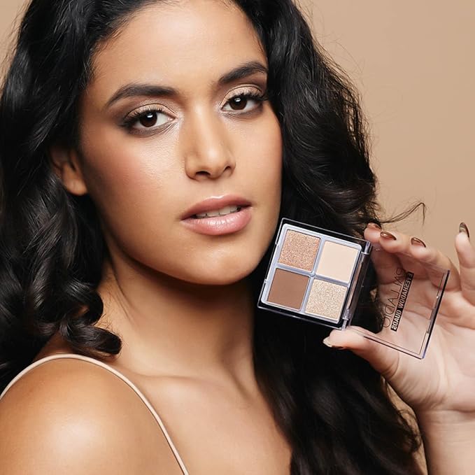 Palladio Eyeshadow Quads, Velvety Pigmented Blendable Matte, Metallic & Shimmer Finishes, Creamy Formula, Four Way Quad Eye Shadow Palette, Talc-Free (Miss Popular)
