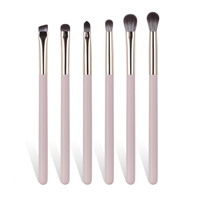 Eye Makeup Brush Set, 6Pcs Professional Blending Eyeshadow Makeup Brushes with Synthetic & Wood Handle Angled Eyebrow Brush Cruelty-Free & Vegan for Liquid, Cream, Powder Concealer Brows Eye shadows