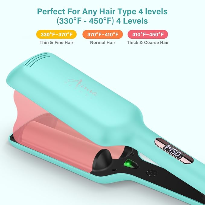 32mm (1.25") Aima Beauty Twins Mermaid Loose Waves Hair Waver, Anti-Scald 2 Barrel Curling Iron, Hair Crimper, Ionic Care Wave Iron Worldwide Dual Voltage 15S Heats Up Medium/Long Hair Light Green