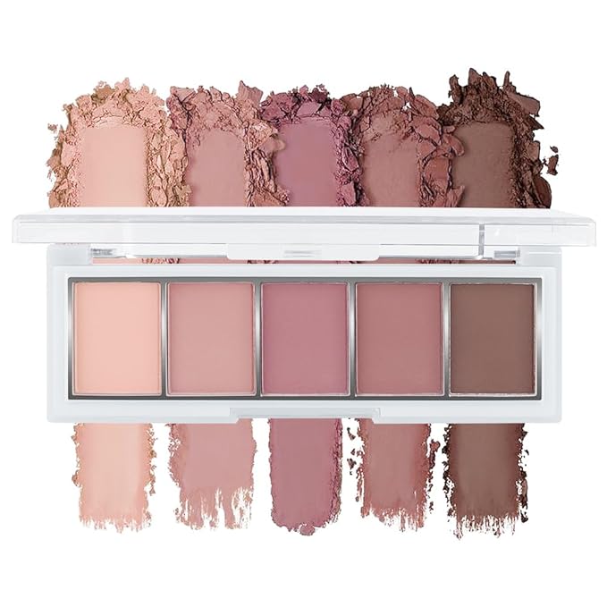 Nude Matte Eyeshadow Palette Makeup, 5 Natural Neutral Nude Brown Faded Rose Colors Eye Shadow Palette, Long Wearing Waterproof Professional Eye Makeup (04#, Pack of 1)