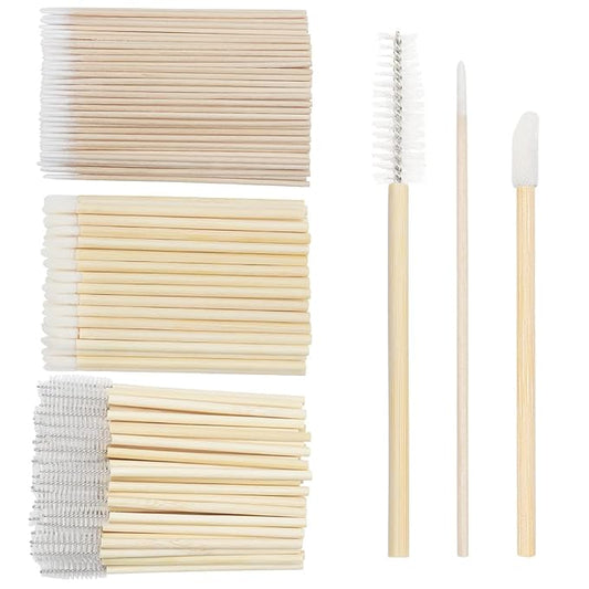 300 PCS/Sets Eyelash Extension Supplies 200pcs Disposable Pointed Micro Swab 50pcs Eyebrow Spoolie Brush 50pcs Lip Wand Brush Mascara Wand Applicator Eyelashes Tool (Bamboo kits)