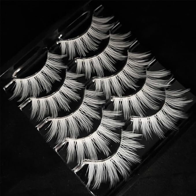 White Eyelashes Halloween & Easter Cosplay White Lashes Thick Fluffy 15MM Can Be Trimmed Fake Eye Lashes Extension Tool Costume Party False Eyelashes Stage Performance (MQ1-5Pairs)