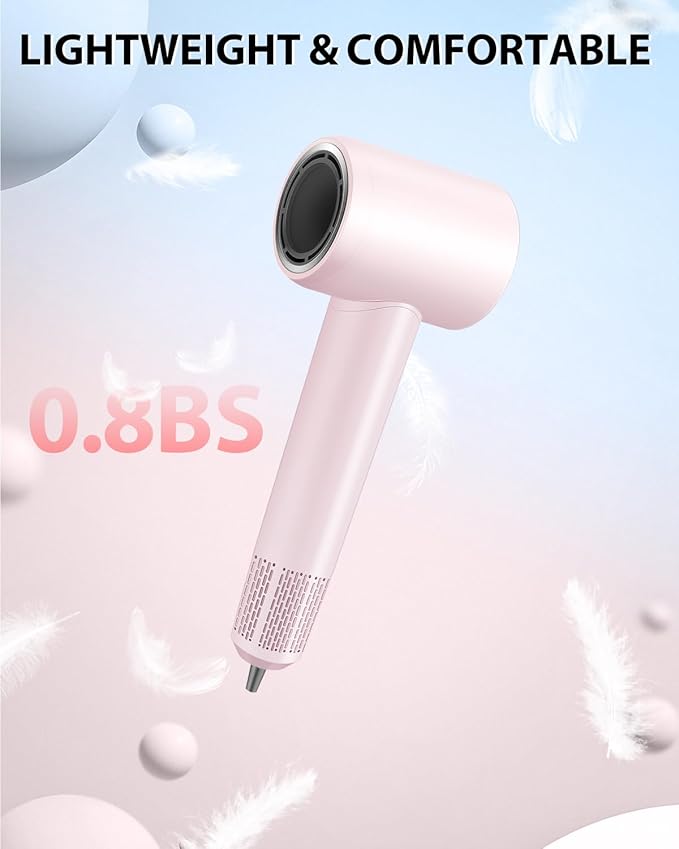 Hair Dryer,180000 RPM High-Speed Hair Blow Dryer with Brushless Motor, 500 Millions Negative Ionic Hair Dryer for Fast Drying, Quiet Thermo-Control Travel Hair dryers for Women Home Salon (Pink)