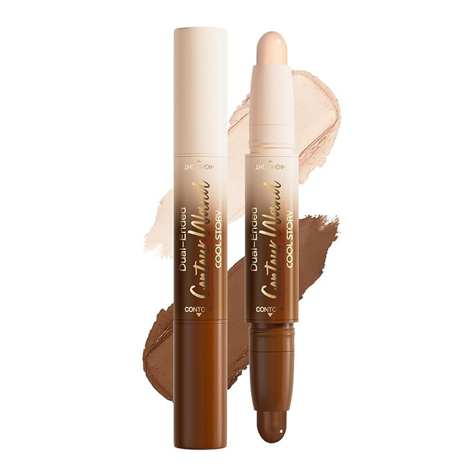 Nuetral Nude + Beige Contour Stick Dual Ended Face Body Makeup Waterproof no Transfer, 2 in 1 Cream Concealer Stick Contouring Makeup Kit, Nose Contour Bronzer Sticks Face Highlighter Make up