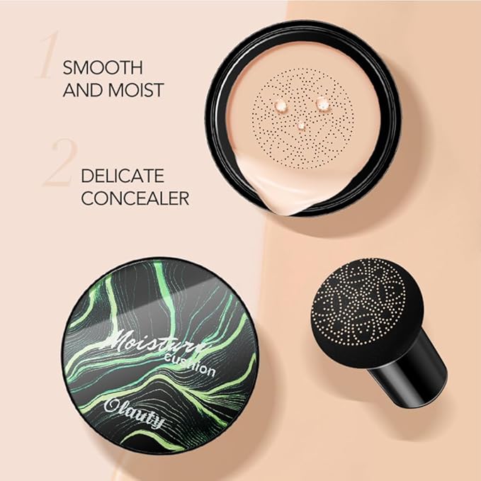 Mushroom Head Air Cushion CC Cream Foundation, Moisturizing Concealer BB Cream Nude Long Lasting Matte CC Cream Makeup Liquid Foundation (2pcs Natural)