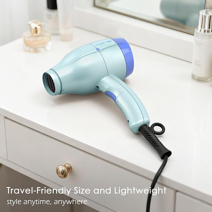 TOME Hair Dryer with Diffuser Blow Dryer Ionic 1875W Cool Shot Curly Hair Teeth Comb Nozzle attachments Light Weight Low Noise Fast Dry Blue