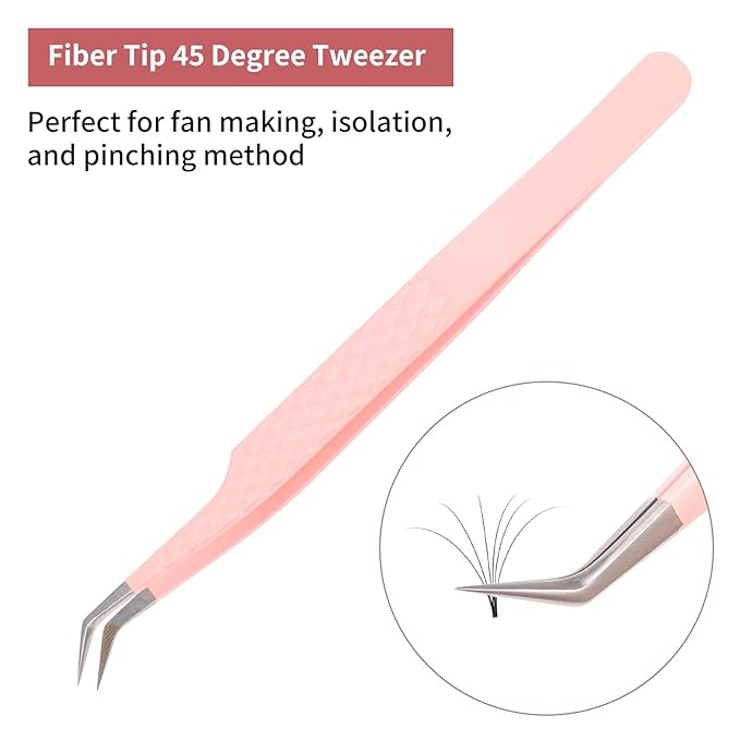 Professional Lash Extension Tweezers - Curved Fiber Tip Eyelash Tweezers for Volume Fans