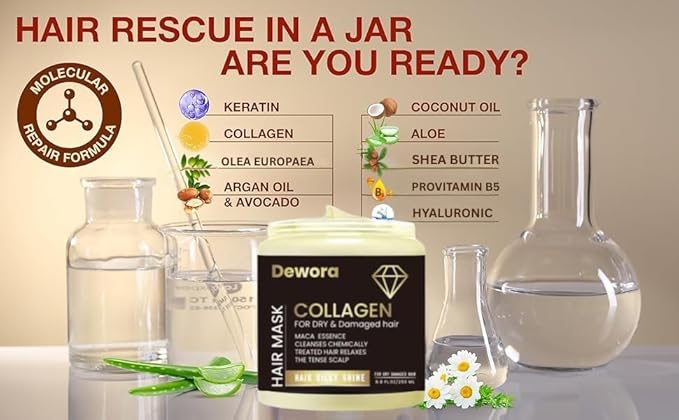 Collagen Hair Treatment Mask, for Dry & Damaged Hair, (Trataniento Para Cabella Seco y Matratados) is Keratin, Maca Essence All Cleanses Treated Hair Relaxes The Tense Scalp 8.8FL OZ,250ml