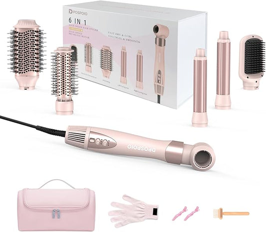 Hair Styler Wrap & 6 in 1 Hot Air Styler-110,000 RPM High-Speed Fast Negative Ionic Multi Hair Styler Professional Blow Dryer Brush for Curling Volumizing Straightening Styling