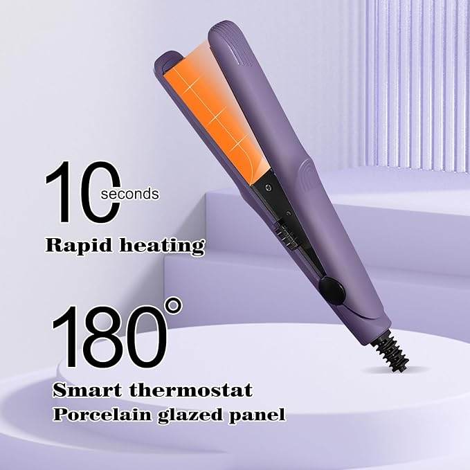 Long-Lasting Portable 2-in-1 Curling Wand and Straightener for Women and Girls, Dual Purpose Styling Tool for All Hair Types and Lengths - Short Hair Friendly (Dark Purple)