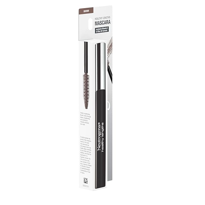 Neutrogena Healthy Lengths Mascara for Stronger, Longer Lashes, Clump-, Smudge- and Flake-Free Mascara with Olive Oil, Vitamin E and Rice Protein, Black/Brown 03,.21 oz
