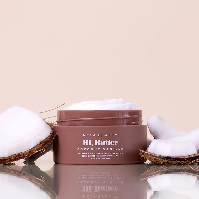 NCLA - Hi Butter, Natural Shea Body Butter | Nourish, Soften, Hydrate Skin | Shea, Mango + Cocoa Butters, Vitamin C | Vegan, Cruelty-Free, Clean Skincare (Coconut Vanilla; 100 mL | 3.34 fl oz)