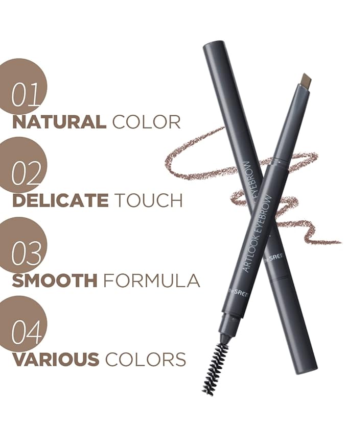 THESAEM Artlook Eyebrow Definer with Spoolie Brush 05 Natural Brown - Long Lasting Eyebrow Pencil for Soft Textured Eyebrow Makeup with Vitamin E