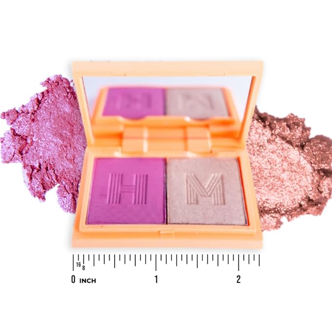 Blush + Brighten Highlighter Duo, Mini Lightweight Blendable Shimmer Blush, High Pigmented Makeup Powder Palettes, Cruelty Free - #Blessed