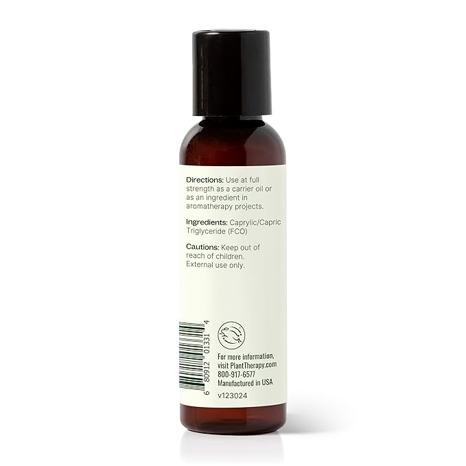 Plant Therapy Fractionated Coconut Oil for Skin, Hair, Body, Diluted Essential Oils, 100% Pure, Natural Moisturizer, Massage & Aromatherapy Liquid Carrier Oil 2 oz