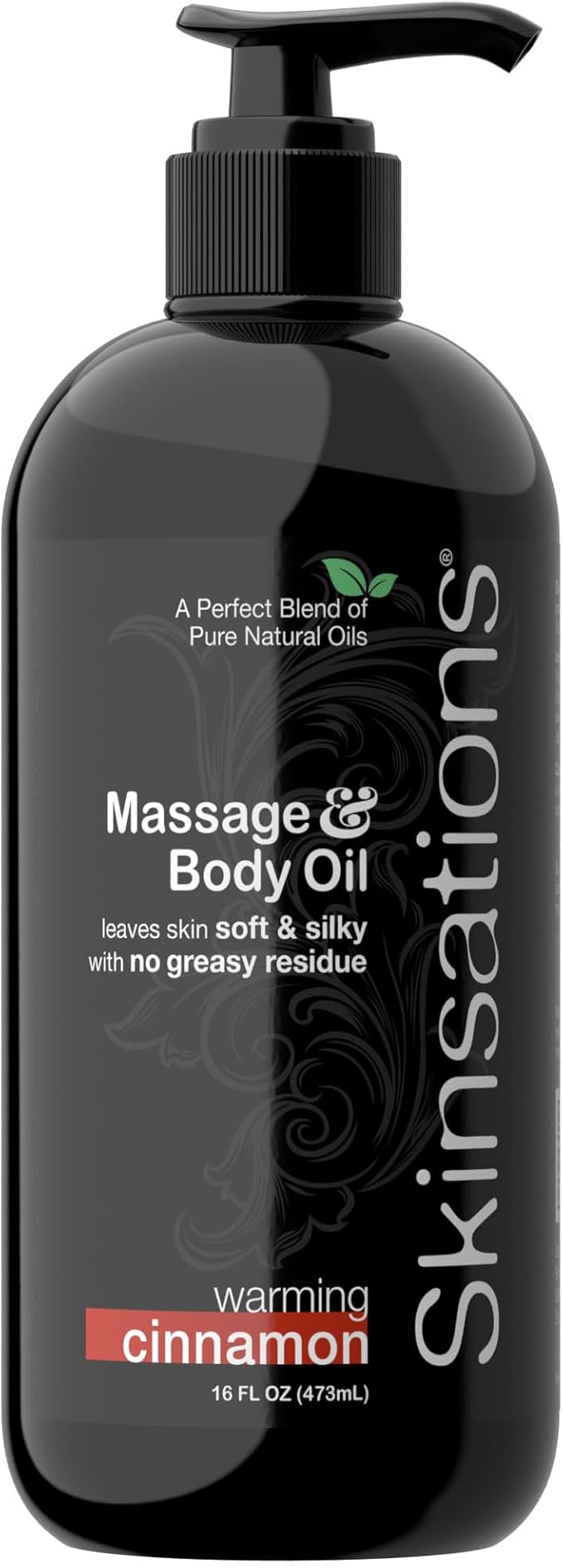 Warming Cinnamon Body Massage Oil by Skinsations – Smooth, Lightweight Body Oil for Relaxation, Back Rubs & Soft, Hydrated Skin – 16oz