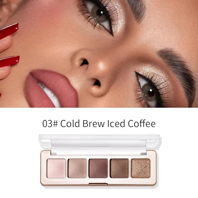 5-Color Eyeshadow Palette, Shimmer Earth Tones with Matte & Highlight Shades, Silky Smooth Texture, Brightening & Contouring Eye Makeup, Compact Design with, Charming Eye Look-3#