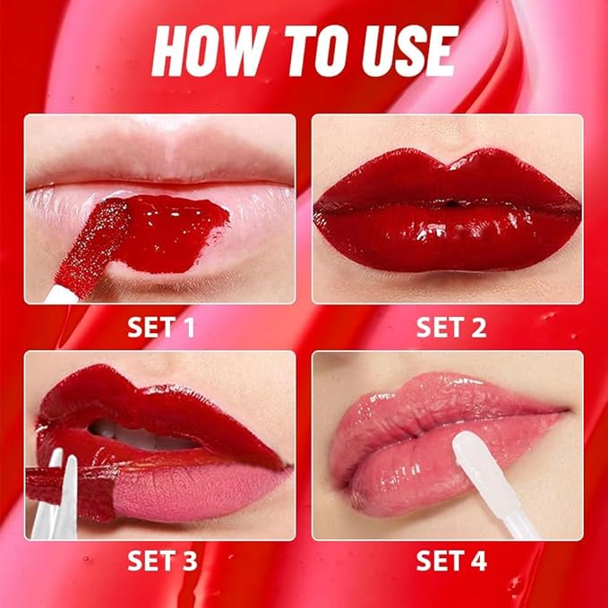 2Pcs Peel off Lip Stain Lip Oil Dual Ended Combo Set with Tweezer, 2 in 1 Baby Pink & Vivid Coral Lips Liner Stain Oil Long Lasting Waterproof, High Pigmented Flawless Lips Tint Stick Not Faded