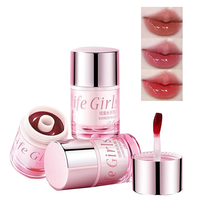 3Pcs Hydrating Jelly Lipstick Set, Tinted Lip Jam, Plumping Water Lip Gloss, High Shine Glass Finish Lip Blush, Mirror Lipsticks Brighten Plumping Lipstick