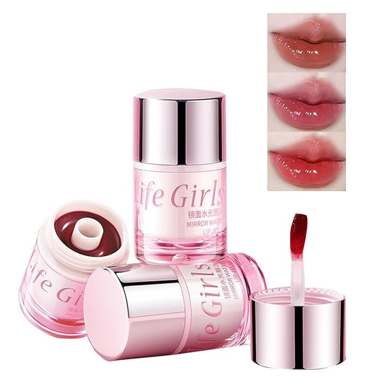 3Pcs Hydrating Jelly Lipstick Set, Tinted Lip Jam, Plumping Water Lip Gloss, High Shine Glass Finish Lip Blush, Mirror Lipsticks Brighten Plumping Lipstick