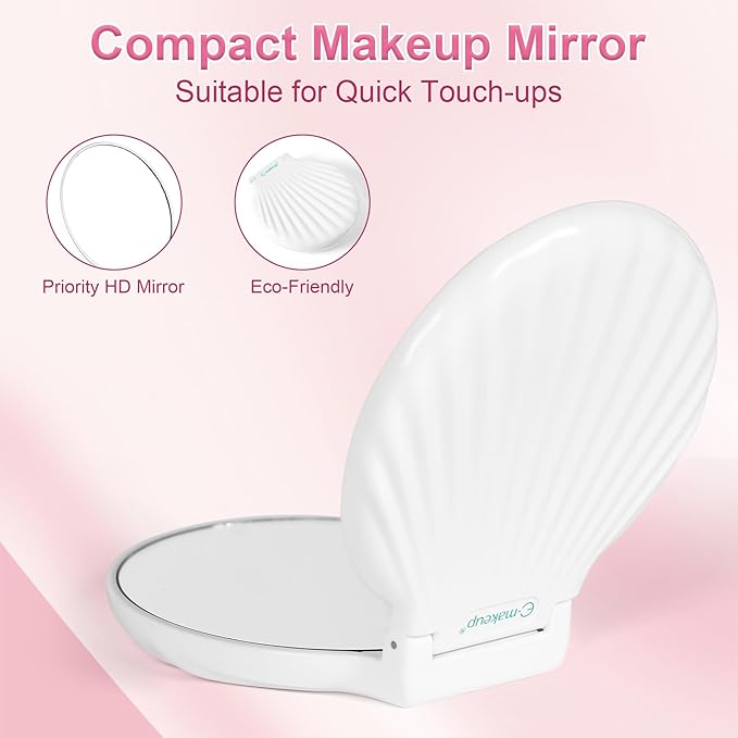 Compact Makeup Mirror for Purse, Travel Compact Mirror Magnification 2x/1x, Travel Vanity Mirror Mini Hand Mirror Magnifying Mirror Portable, Lightweight & Shatterproof, White