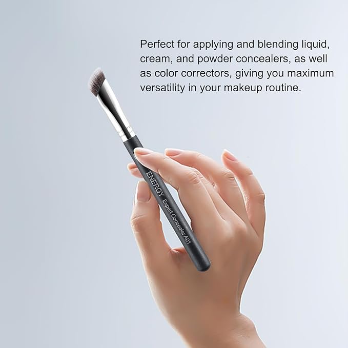 ENERGY Concealer Brush Under Eye Angled Nose Contour Brush for Powder Foundation Eyeshadow Concealer with Liquid Cream Powder Concealing Blending Contouring Triangled Vegan Face Brush Large, Black