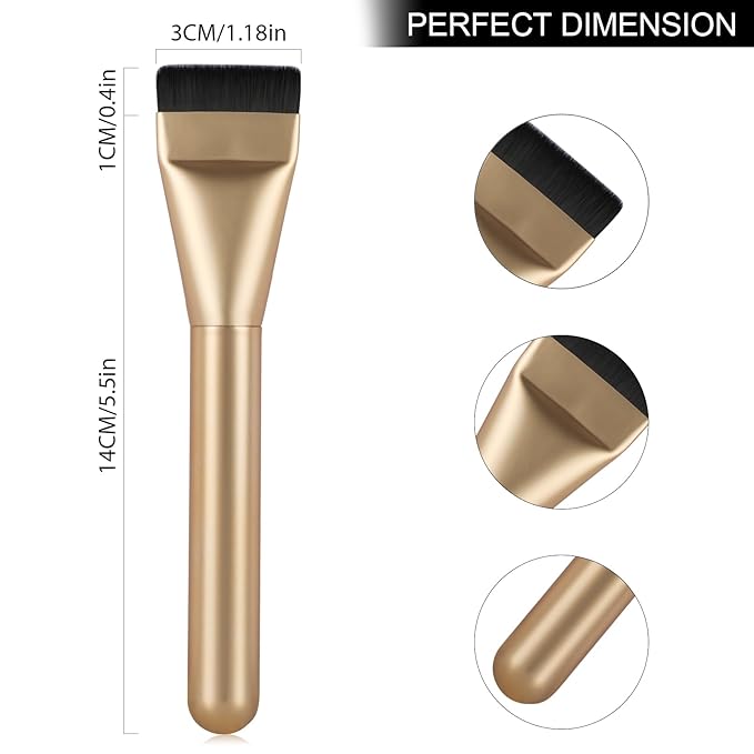 Flat Foundation Brush for Liquid Makeup,14CM Premium Fast Flawless Flat Top Kabuki Makeup Brushes Face Cosmetics Concealer Brush for Liquid, Blending, Powder, Cream, Powder, Blush, Buffing Gold