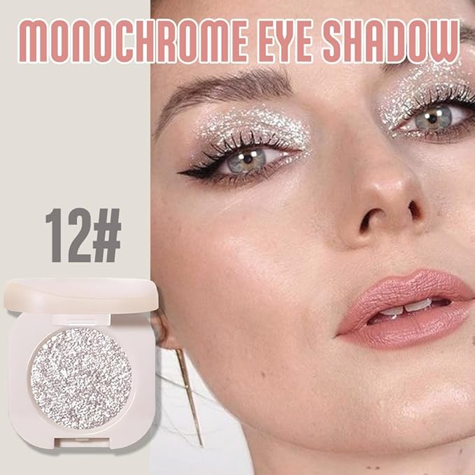 Glitter Eyeshadow Palette, Silver Shimmer Eyeshadow Makeup, Shiny Pressed Powder, Single Vegan Eye Shadow, Highly Pigmented Silver Eye shadow Makeup Palette,Monochrome Long Lasting Glitter Eyeshadow12