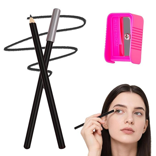 Sharpenable Eye Pencil with Sharpener, 2 in 1 Eye Liner Pencil & Eyes Brow Pencils, Long Lasting Smooth No Smudging Waterproof Eyeliner for Women Girls - Suitable for Eyeliner & Eyebrows (Black)