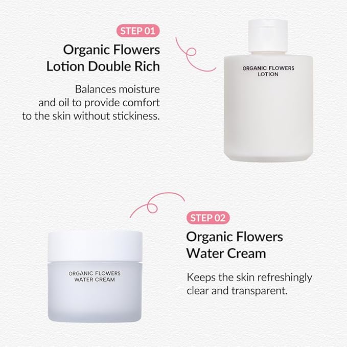 Whamisa Organic Flowers Water Cream, 95.2% Organic, Waterless Formula, Fermented Postbiotic for Deep Hydration & Soothing, Moisturizing, Korean Skin Care (50ml)