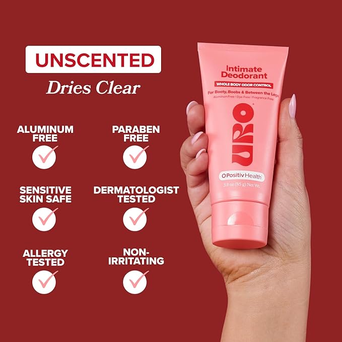 O Positiv URO Intimate Whole Body Deodorant Cream – Dermatologist Tested, Hypoallergenic, Non-irritating, Aluminum Free, Unscented, Dries Clear – Odor & Moisture Control, Anti-Chafing – 3 Oz Tube