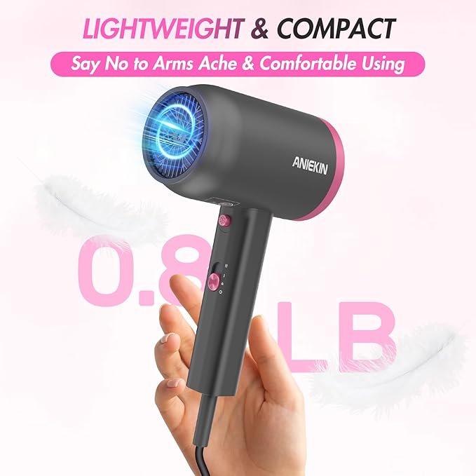 ANIEKIN Hair Dryer, 1875 Watts Fast Drying Blow Dryer with Diffuser and Concentrator, Compact Lightweight Hair Dryer for Women and Men