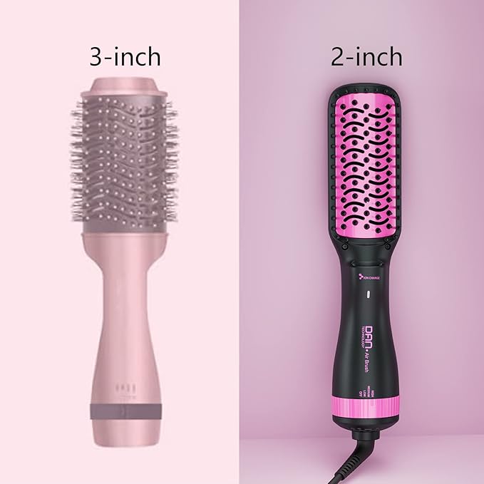 Negative Ion 3-in-1 Hair Styling Brush: 2-inch Blow Dryer, Straightener, and Paddle Brush with Anti-Scald & ALCI Safety Plug