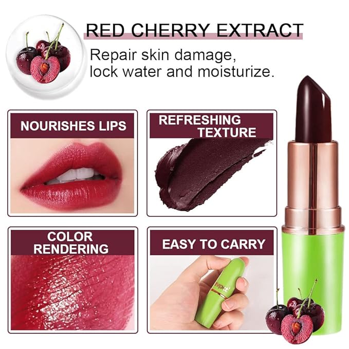 BINGBRUSH Aloe vera Color Changing Lipstick,Moisturizer Long Lasting Lip Care Magic Lip Gloss,Makeup Lipstick Set (2 Pcs Red Cherries, 2 Count (Pack of 1))
